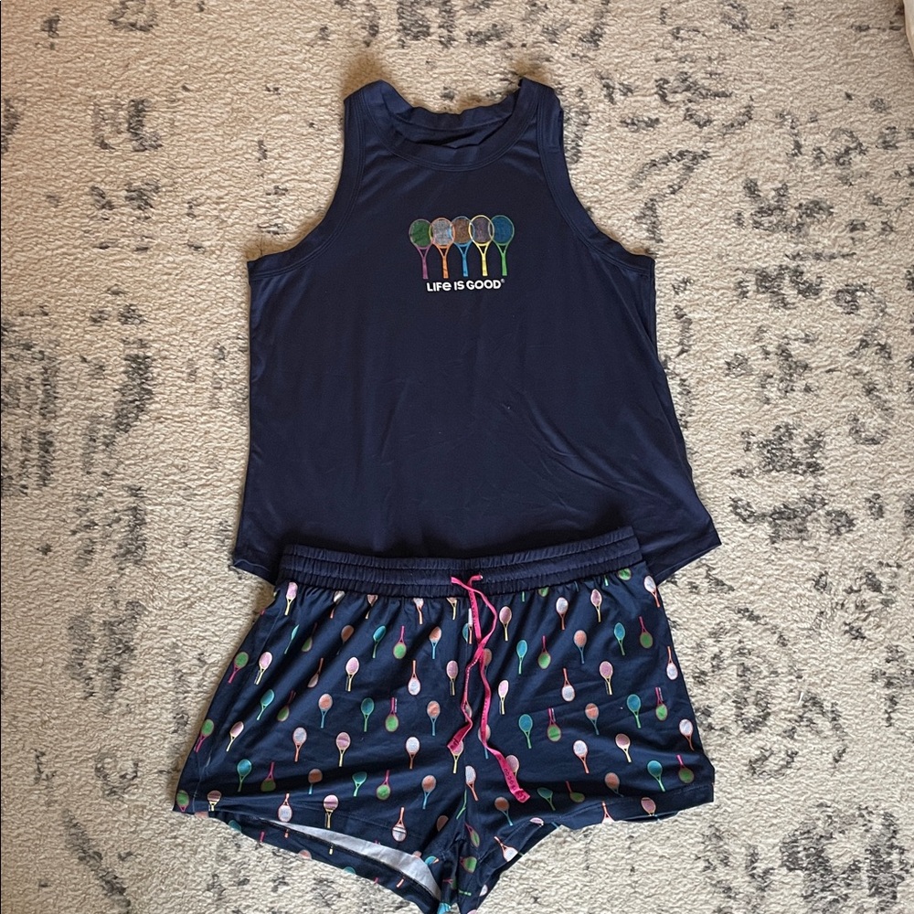 Life Is Good Kids' Dark Blue Pajama Set with Colorful Rackets